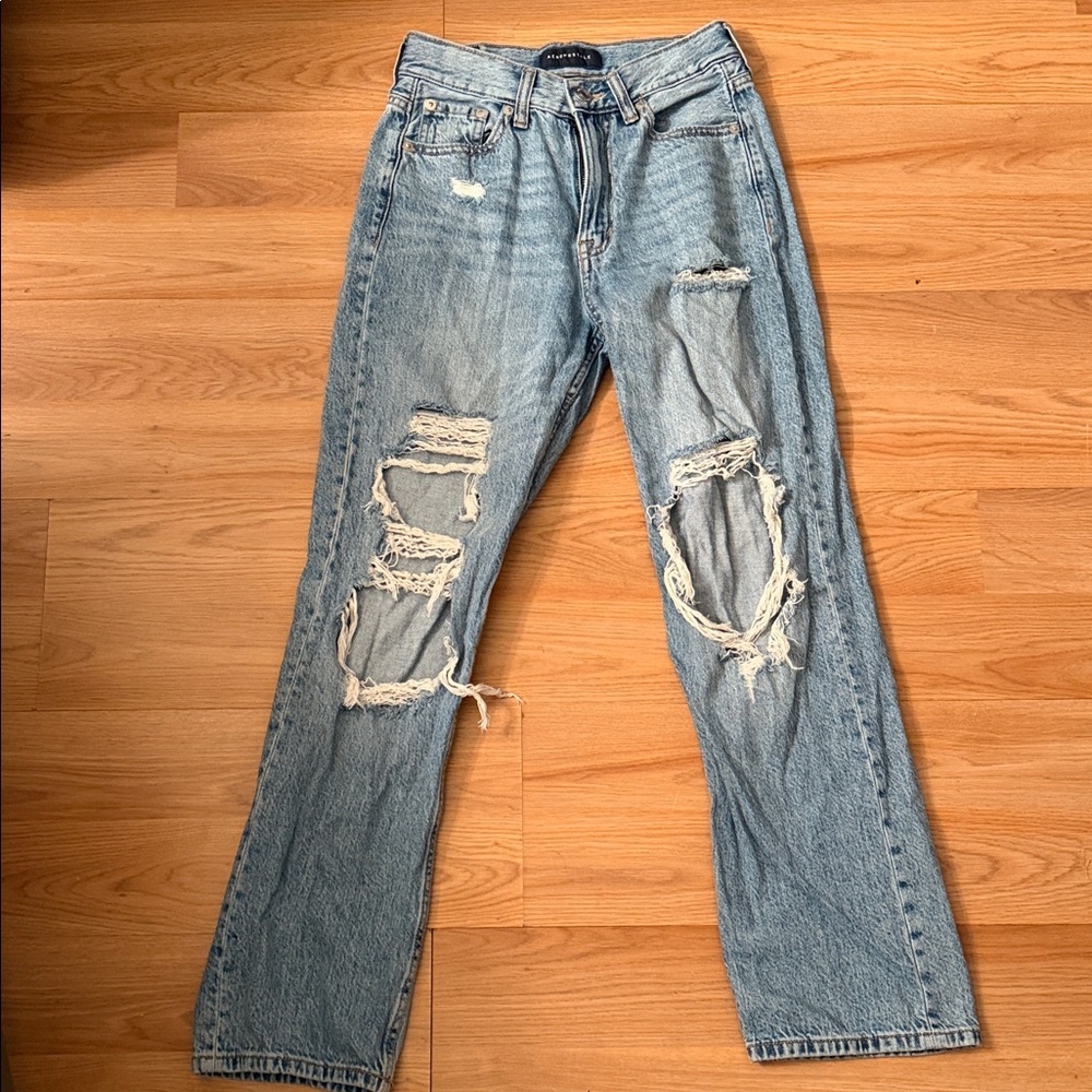 Aeropostale Blue Distressed Straight Leg Jeans